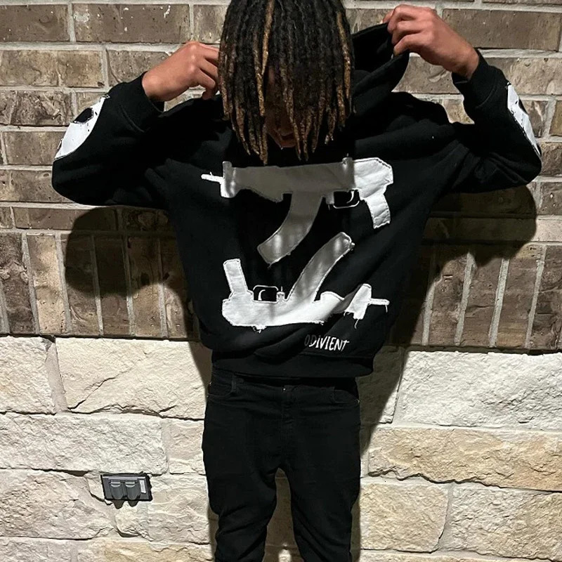 Vintage High Street Personalized Letter Printed Men Hoodie Y2K Harajuku Gothic Punk Men and Women Sportswear streetwear 260304