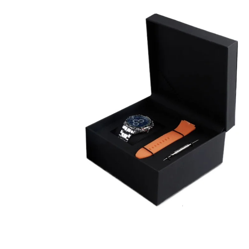 Black Watch Case Box with Strap and Adjuster Tool Slot PU Leather Flip Black Watch Jewelry Packaging Box Free Customization 260304