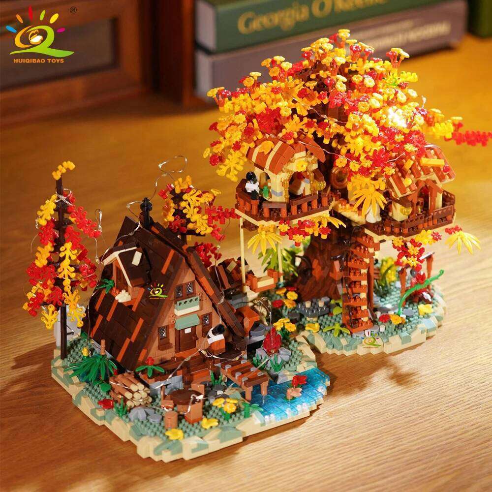 HUIQIBAO MOC Autumn Treehouse Architecture Style Castle House Micro Building Block Brick for Kid Gift Children Construction Toys Z260306