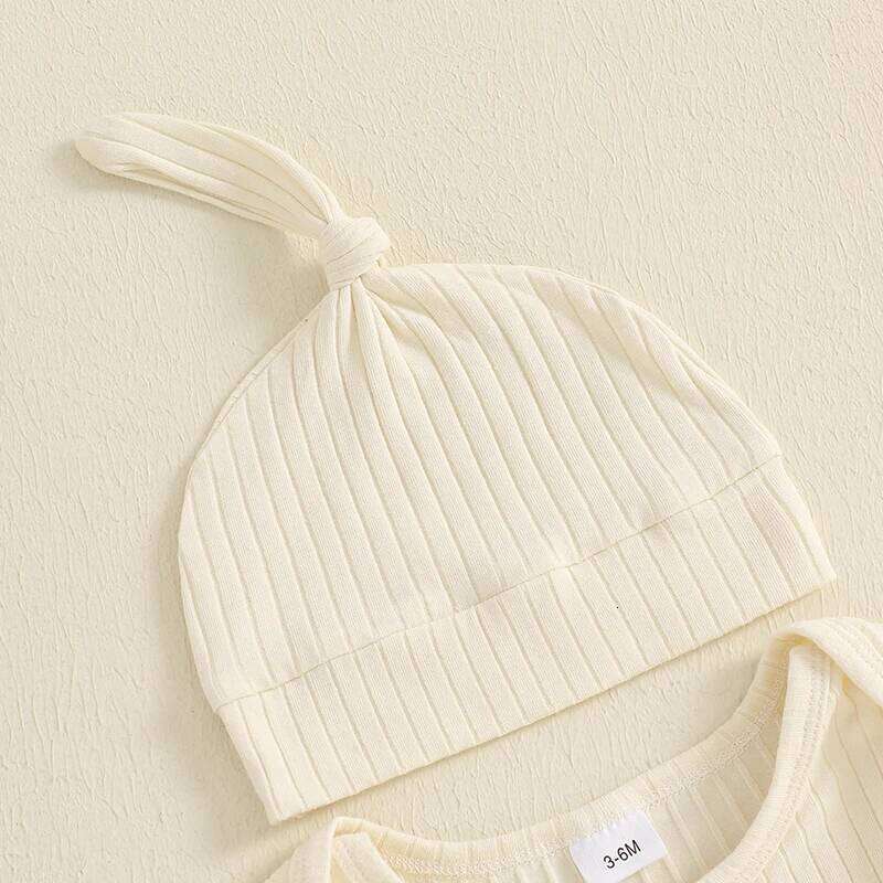 Newborn Baby Boy Fall Clothes Casual Letter Embroidery Long Sleeve Ribbed Romper Jumpsuit and Hat 2Pieces Set for Infants Z260306