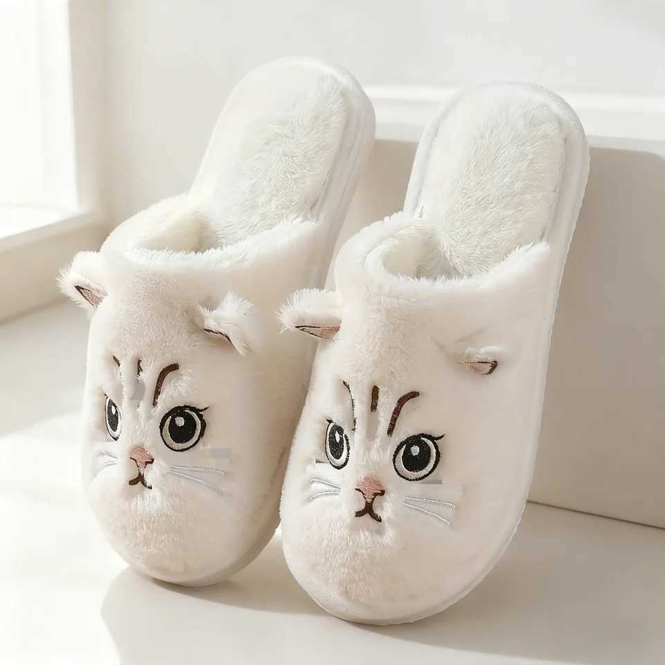 Cute Cat Cotton Slippers Unisex Warm Soft Winter Home Shoes Maternity Recovery Slip-On Comfortable Furry Slippers S260305