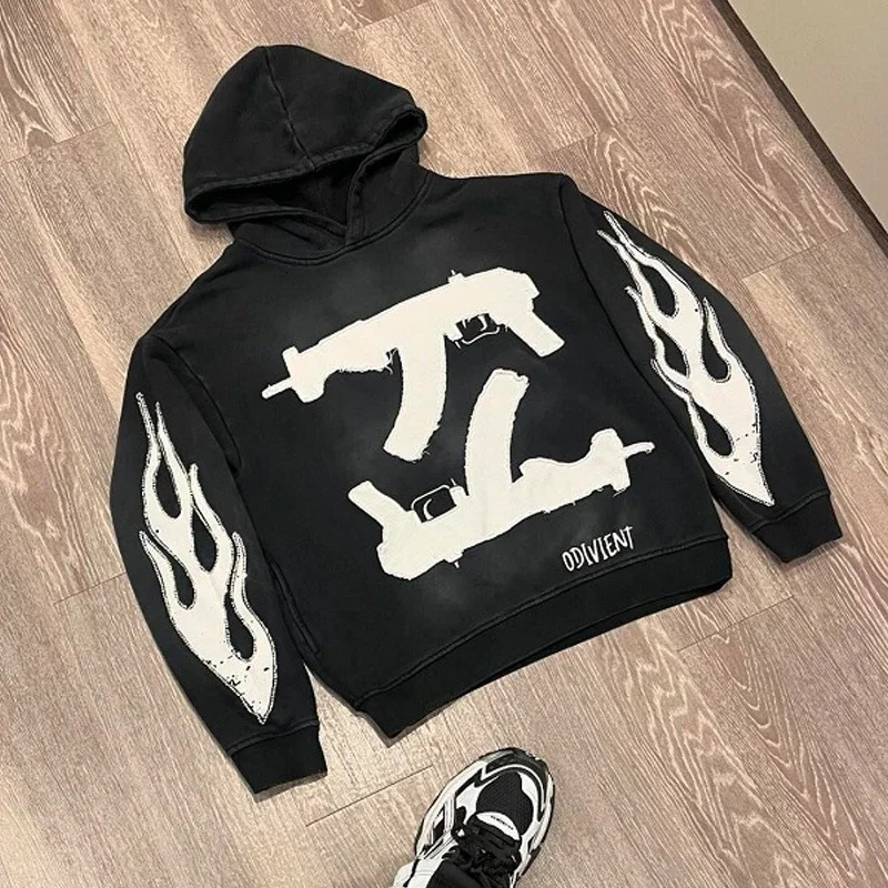 Vintage High Street Personalized Letter Printed Men Hoodie Y2K Harajuku Gothic Punk Men and Women Sportswear streetwear 260304