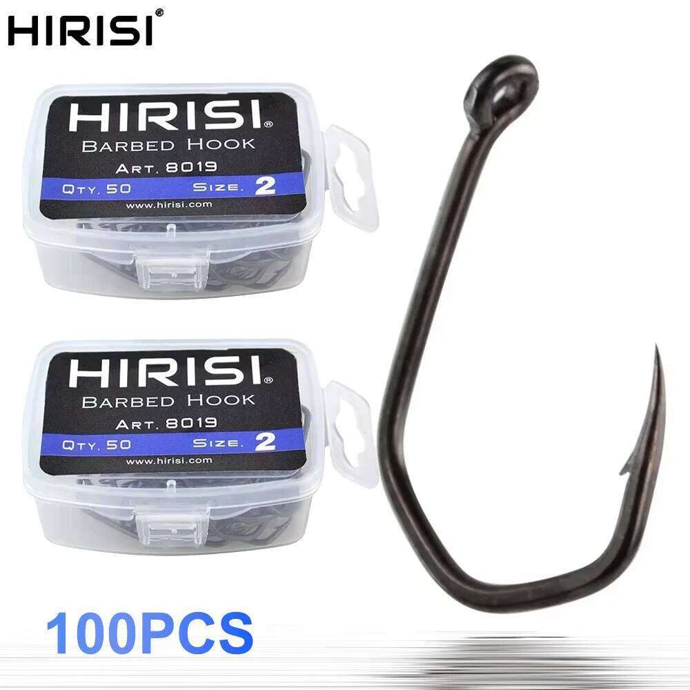 Hirisi 100pcs Eyed Barbed Hooks Pinpoint Claw PTFE Coated High Carbon Steel Durable Fishing Supplies New 8019 S260305