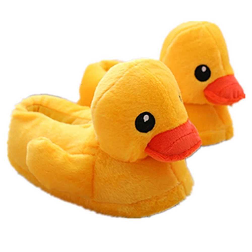 Autumn Winter Cartoon Yellow Duck Fuzzy Slippers Cute Plush Doll Home Bedroom Slides Warm Ankle Wrap Cotton Shoes Indoor Female S260305