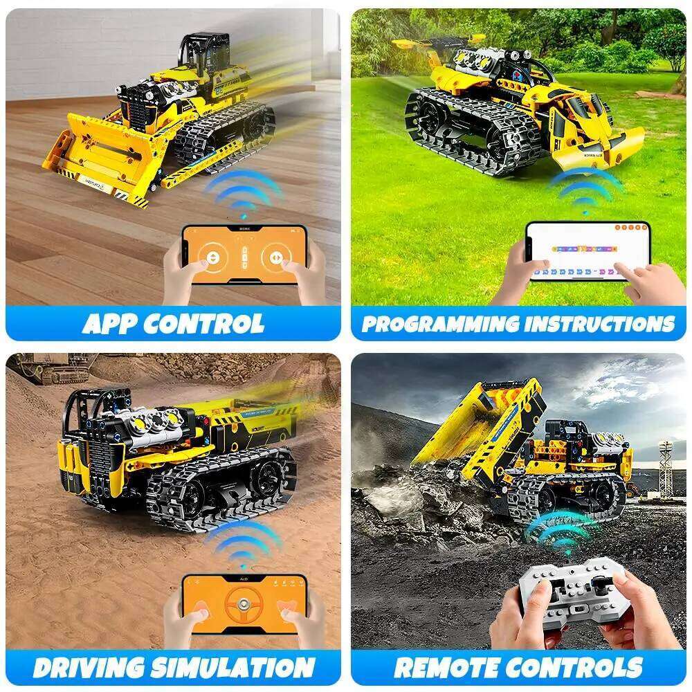 542pcs 3 in 1 Remote Control Programming Truck/Bulldozer Building Blocks Stem Kits for Kids Age 8-10 Educational Toys Boys Gifts Z260306