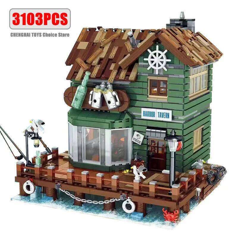 Creative Fisherman's Cabin Store Modular Building Blocks Brick Streetview Series City Architecture Model Sets Kid Toys Boys Gift Z260306