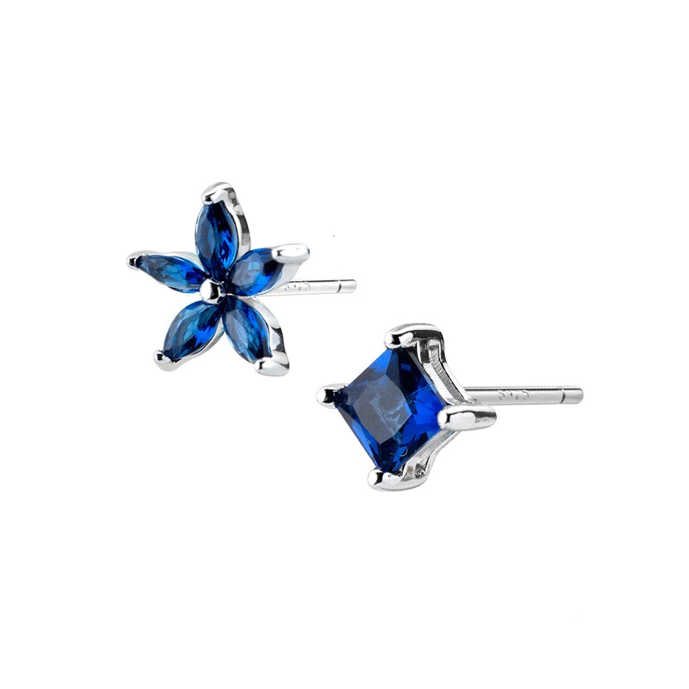 Modian Exquisite Blue Flower Plant Square Zircon Jewelry For Women Real 925 Sterling Silver Fashion Female Stud Earrings 260303