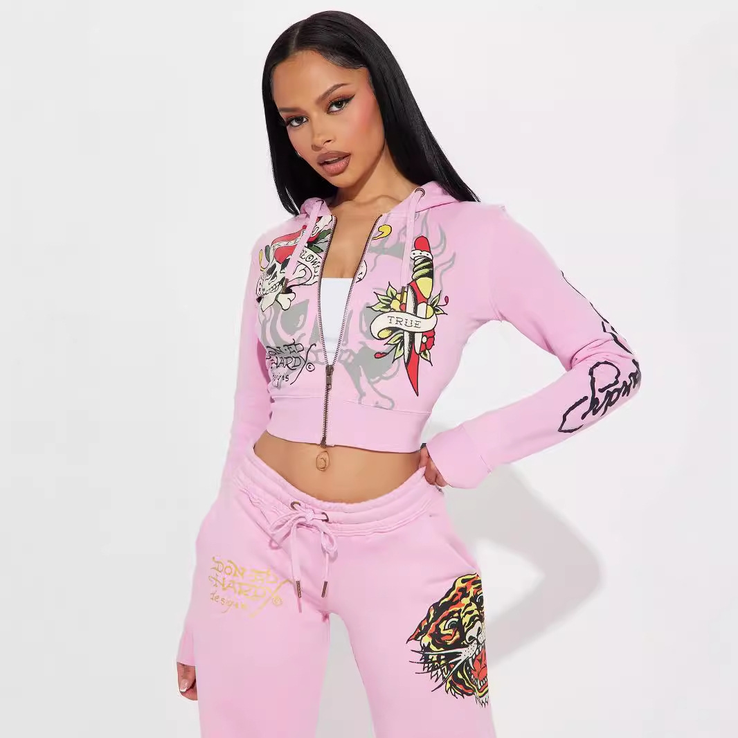 New style Amazon Autumn/Winter European and American Fashion Elegant Positioned 3D Printed Long-sleeve and Long-pants Women's Set