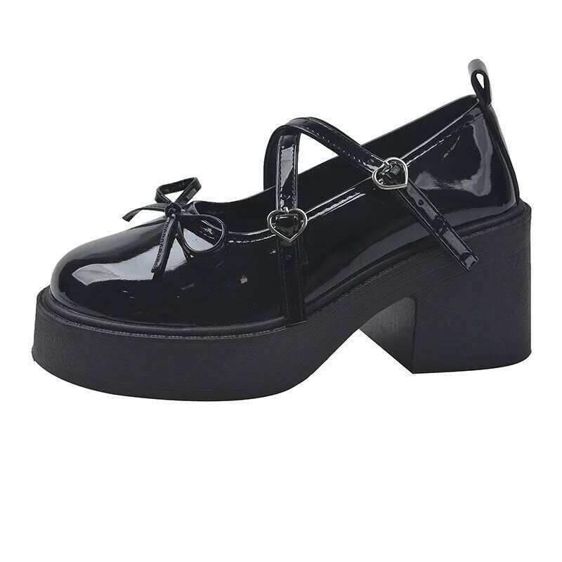 Spring Round Toe Pumps Chunky Heel Mary Janes Platform for Women Dress Students Women's Lolita Heeled Shoes