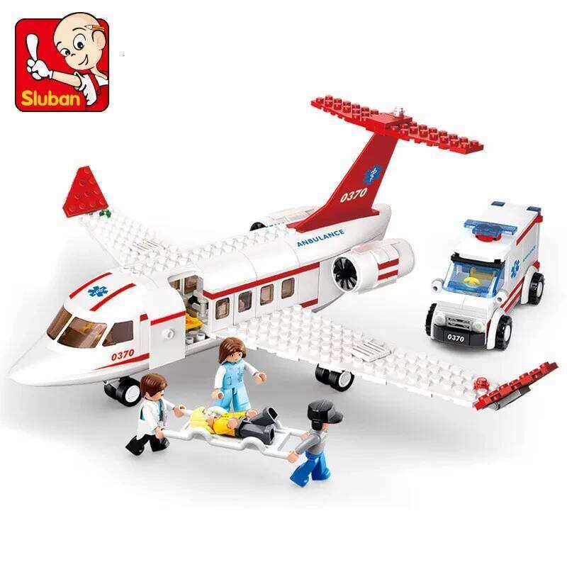 Sluban Airplane Aviation Medical Aircraft Air Ambulance Car City Building Blocks Kit Figures Doll Model Bricks DIY Toys For Kid Z260305