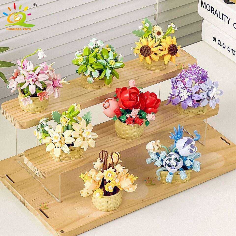 HUIQIBAO MOC Bouquet Potted Plant Micro Building Blocks Eternal Flower Model DIY Home Desk Decoration Brick Toy For Children Z260306