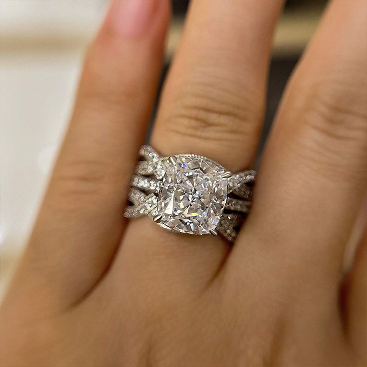 Choucong Sparkling Wedding Rings Luxury Jewelry 18K White Gold Fill Cushion Shape White Topaz CZ Diamond Gemstones Eternity Women Party Bride Ring Set