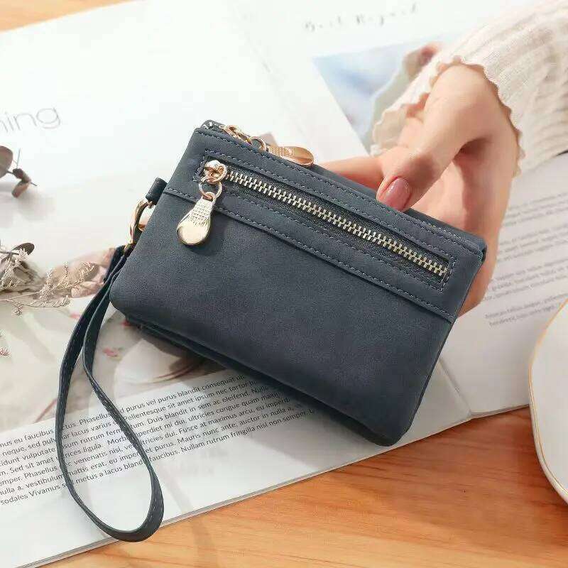 New purse for women short European and American vintage frosted double zipper multi-function folding can expand women's handbag C260304