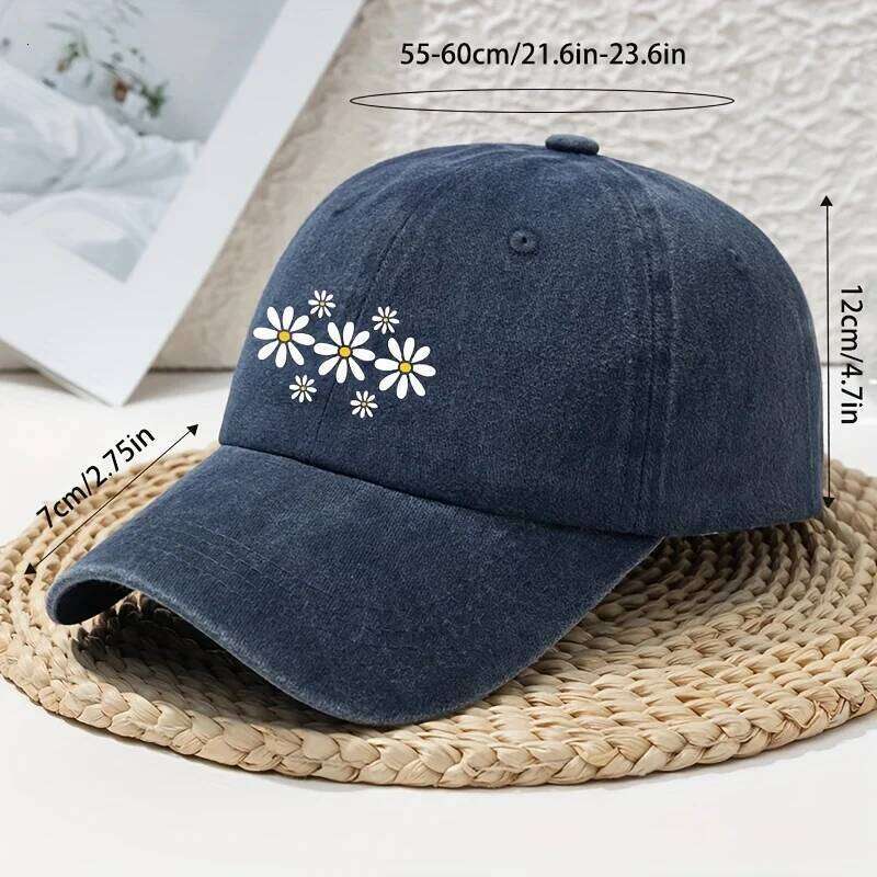 Fashion Versatile Little Daisy Cartoon Print Washed Vintage Soft Top Sunshade Unisex Baseball Cap Y260304