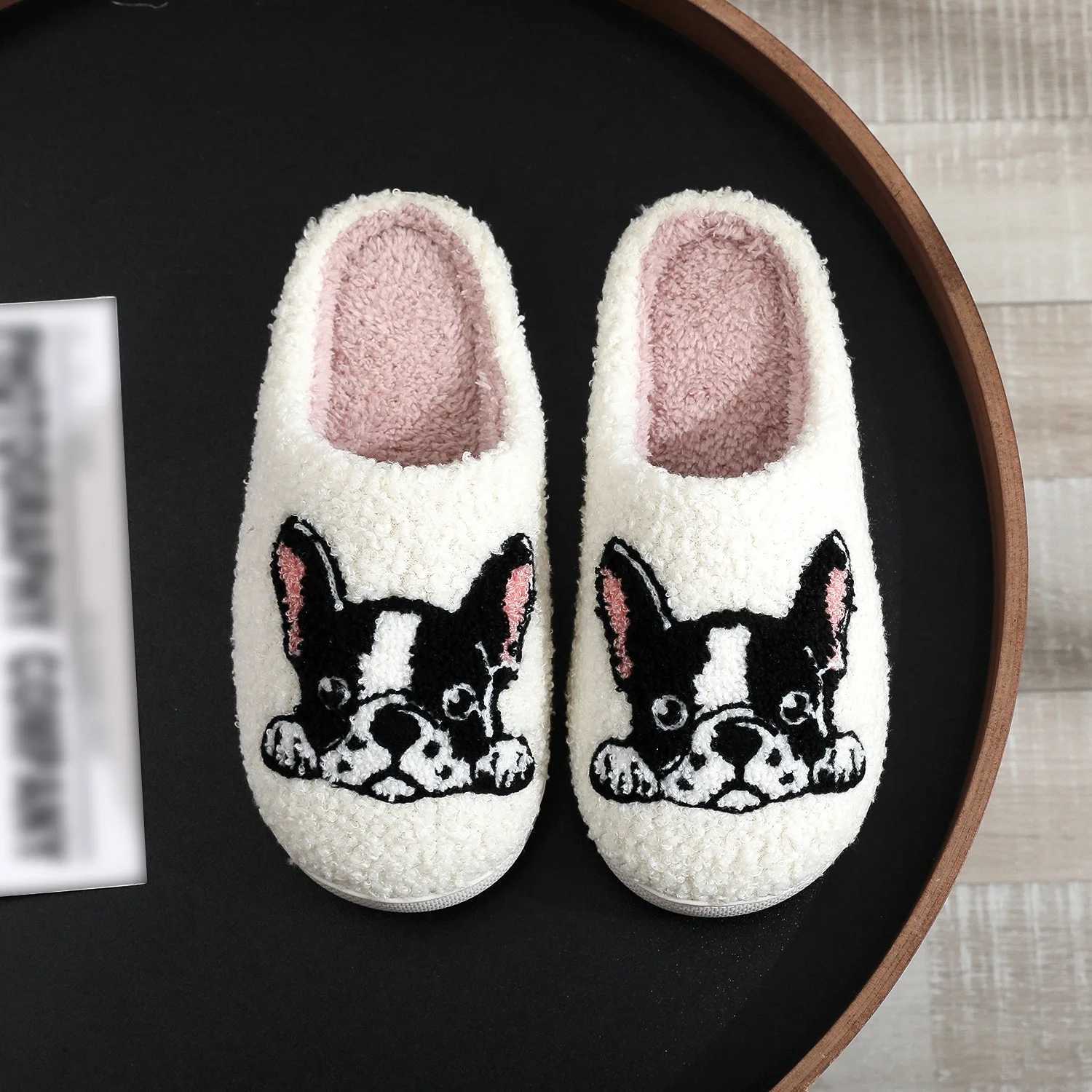 Cartoon Dog Claw Butterfly Printed Home Slippers Women Winter Warm Soft Bottom Non-Slip Plush Slippers Indoor Flat Cotton Shoes S260305