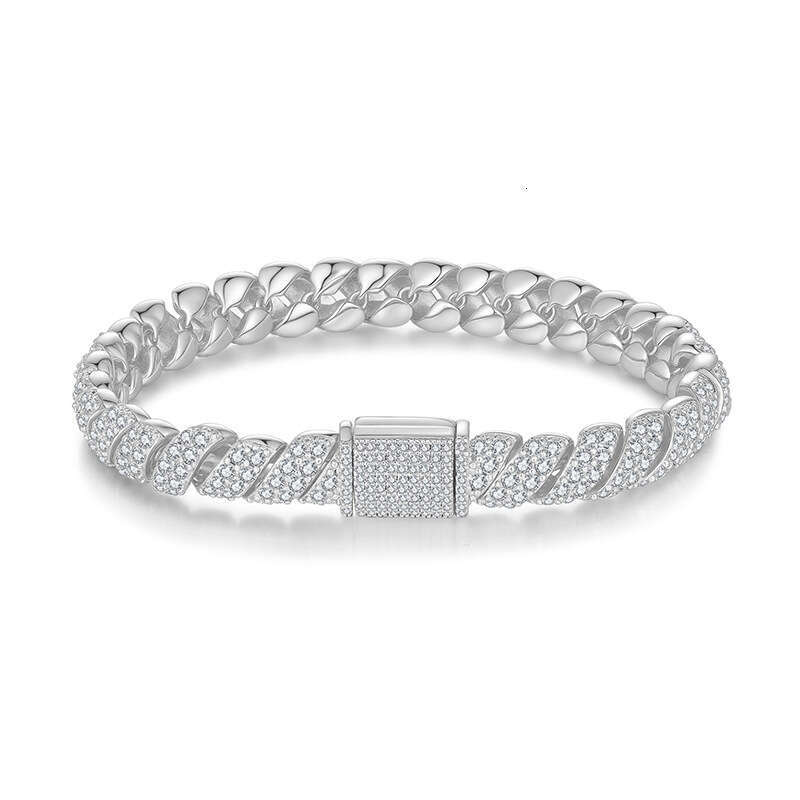 High-quality moissanite Cuban chain 8mm, sterling silver plated with gold, exclusively for European and American cross-border trade