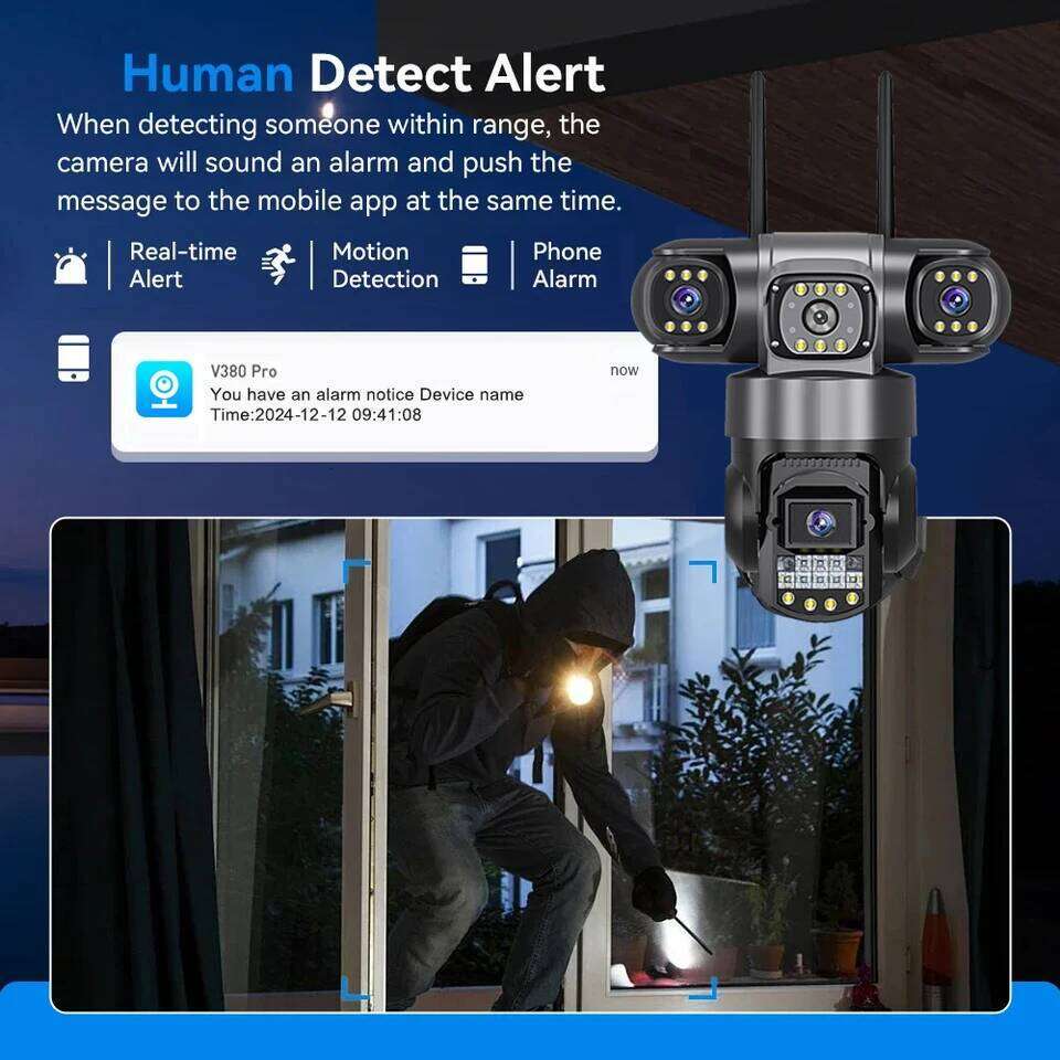 V380 Pro WiFi IP Camera Outdoor 12MP 6K Lenses Triple Screens Security Video Monitor Night Vision Waterproof CCTV Cameras 26W0306