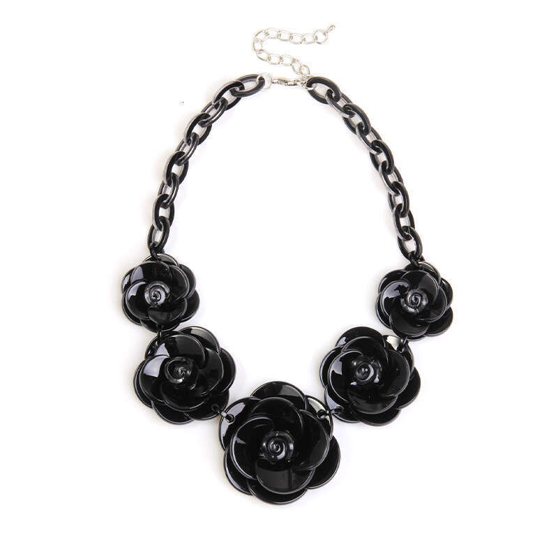 fashion acrylic flower necklace, Bohemian style dopamine color-blocking rose sweater chain