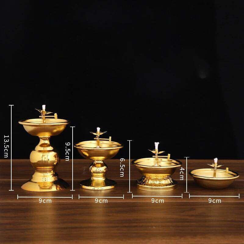 Golden Oil Lamp For Buddha With Glass Windproof Cover,Metal Buddhist Lantern Burner,Religious Candlestick Item XJ260305