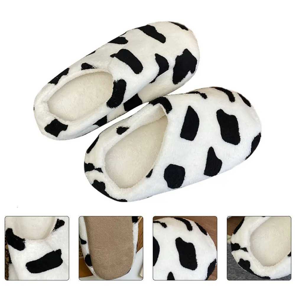 1 Pair Cow Pattern Warm Winter Slippers Black White Comfortable Lightweight Indoor Bedroom Shoes Slip-on Household Warm S260305