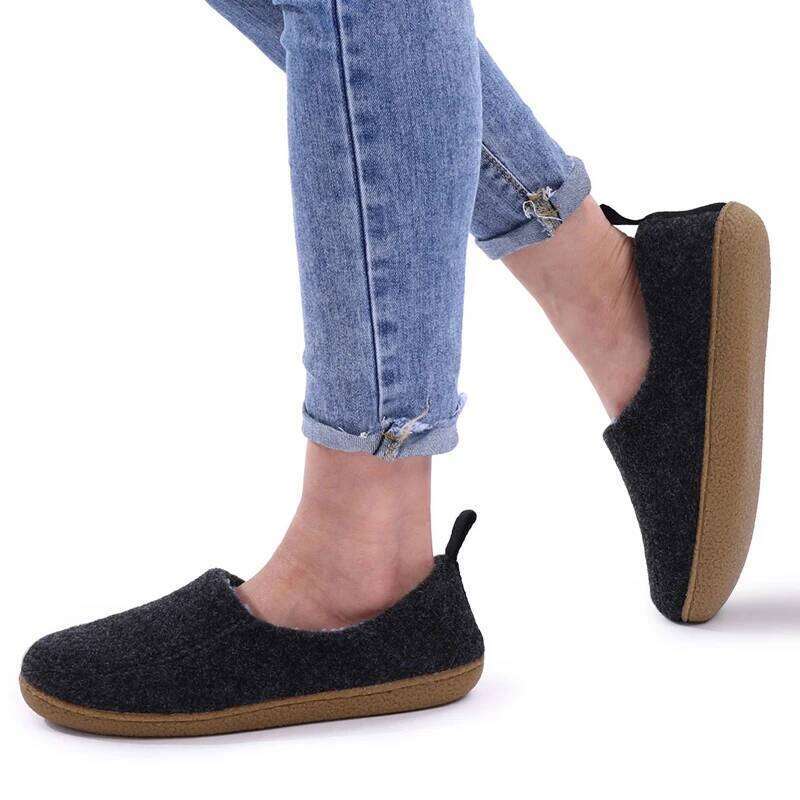 Litfun Fur Cotton Winter Warm Women Men Home Felt Cozy Shoes Indoor Soft Sole Non Slip Slides Plush Heel Wrap Slippers