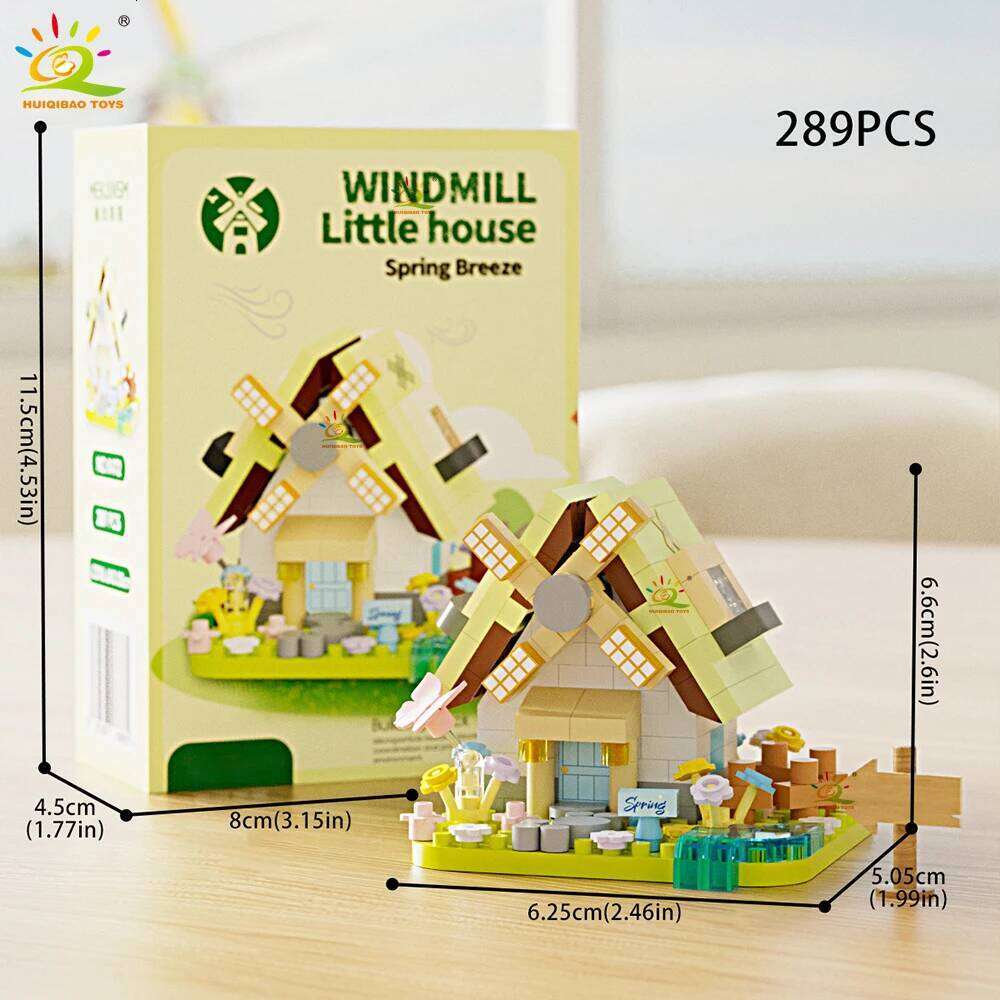 HUIQIBAO Cute MOC Windmill House model Micro Building Block Street View Model Mini Brick Toy for Children Desk Home Decoration Z260306