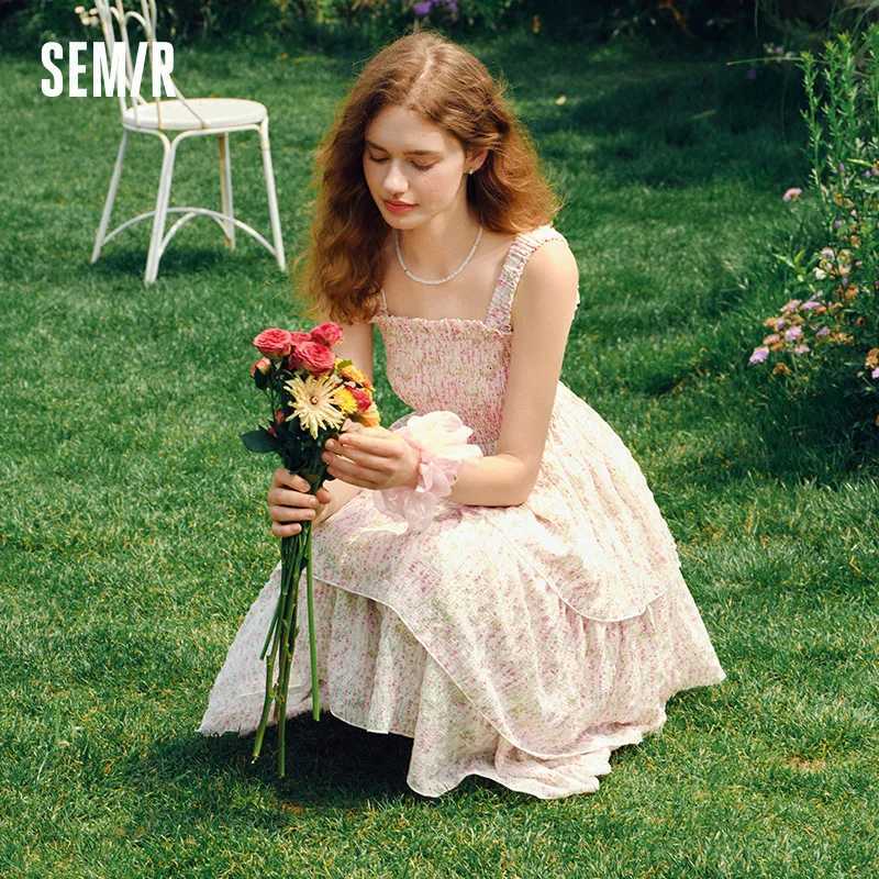 Semir Dress Women Texture Chiffon Cake Skirt Resort Style 2025 New Summer Romantic Floral Suspender Dress Gentle X260306