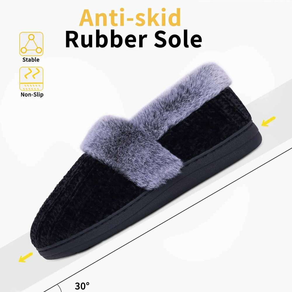 Litfun Winter Furry Women's Memory Foam Closed Back Slides Fur Knit Non-slip Indoor Slide Slip On Warm Outdoor Slippers