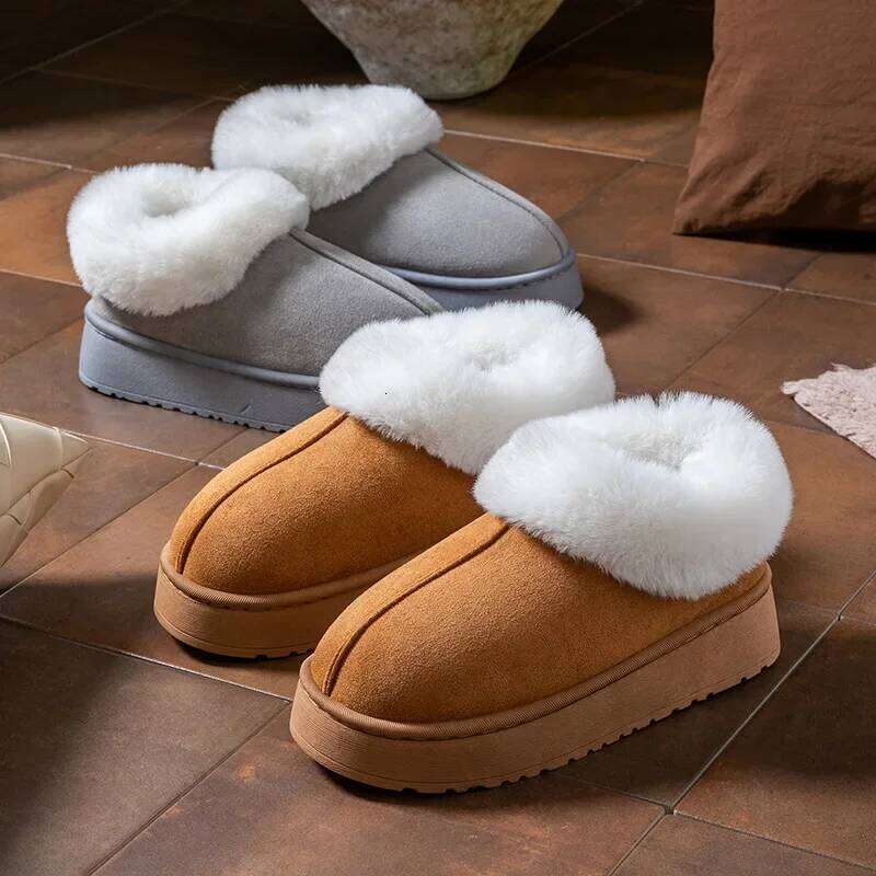 Anti-slip Shoe Thick Plush Snow 2025 New Women Faux Suede Platform Fur Winter Boots Woman Slip On Warm Cotton Padded Shoes
