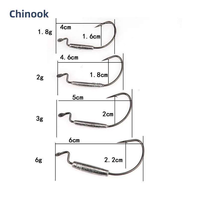 Chinook Fishing Soft Lure Weighted Swimbait Worm Hooks High Carbon Steel Wide Fishhooks Bait Tackle for Angling S260305