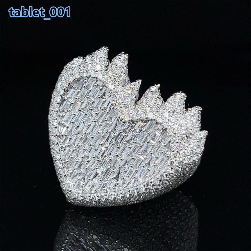 Rapper Jewelry Hiphop Rings for Men Heart Baguette Cut 925 Sterling Silver Iced Out Vvs Moissanite Ring