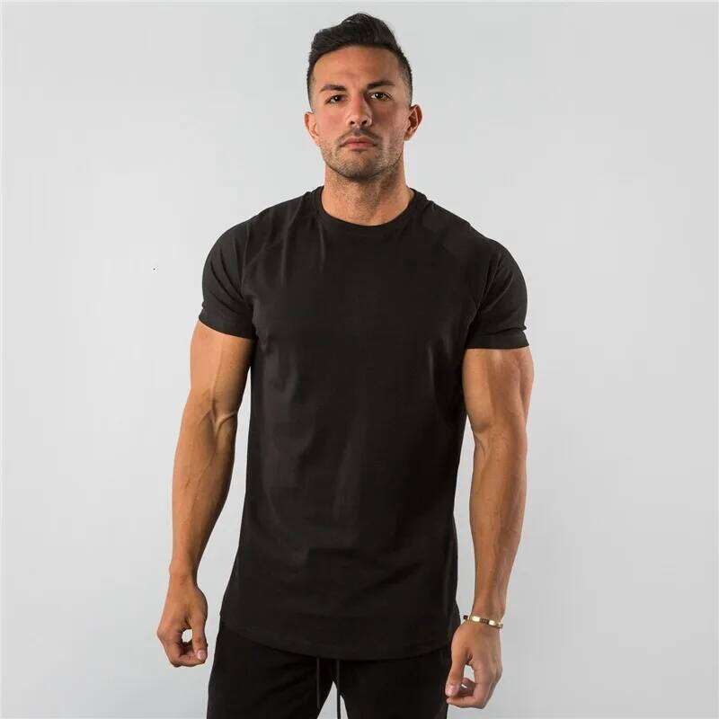 Men's European Summer Fitness Sports Solid Cotton Elasticity Active Short-sleeved T-shirt Large Size M-2XL 26H0306