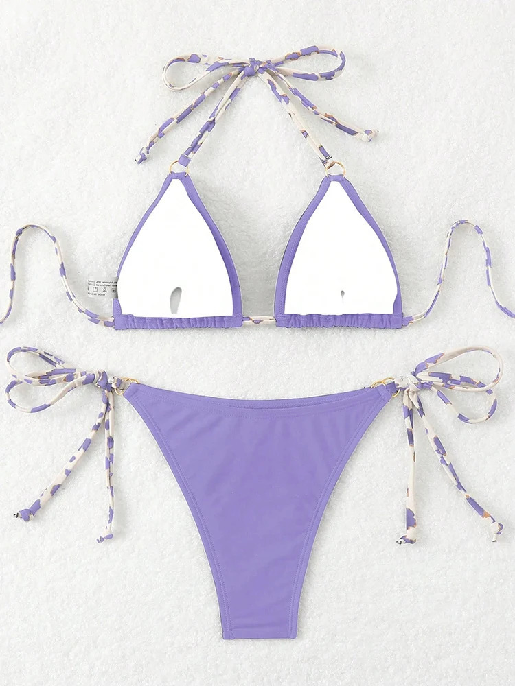 Sexy Bikini Women Swimsuit Halter Tie Back Micro Thong Set Lace Up Female Swimwear for Woman Beach Wear Bathing Suit 260302