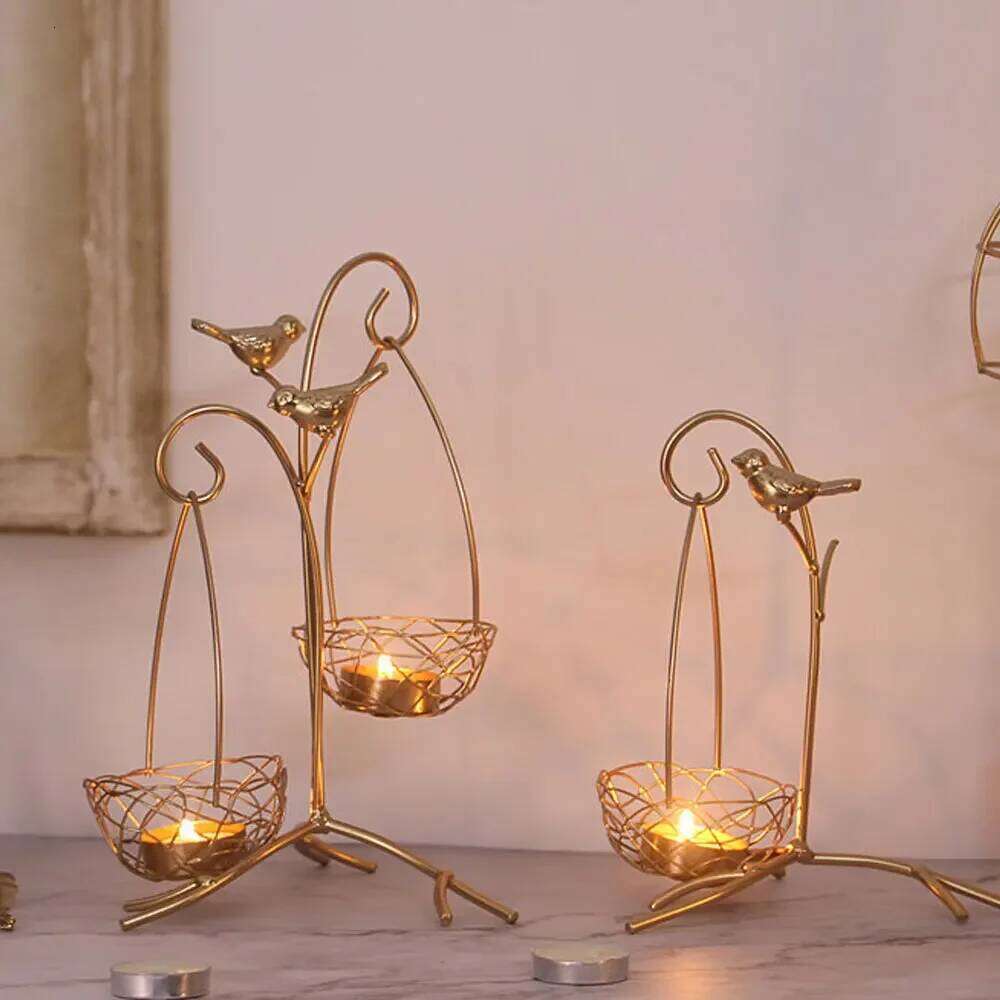 Wrought Iron Golden Bird Home Decor Candle Holders Wedding Decoration Accessories Candlesticks For Candelabro Centerpiece XJ260305