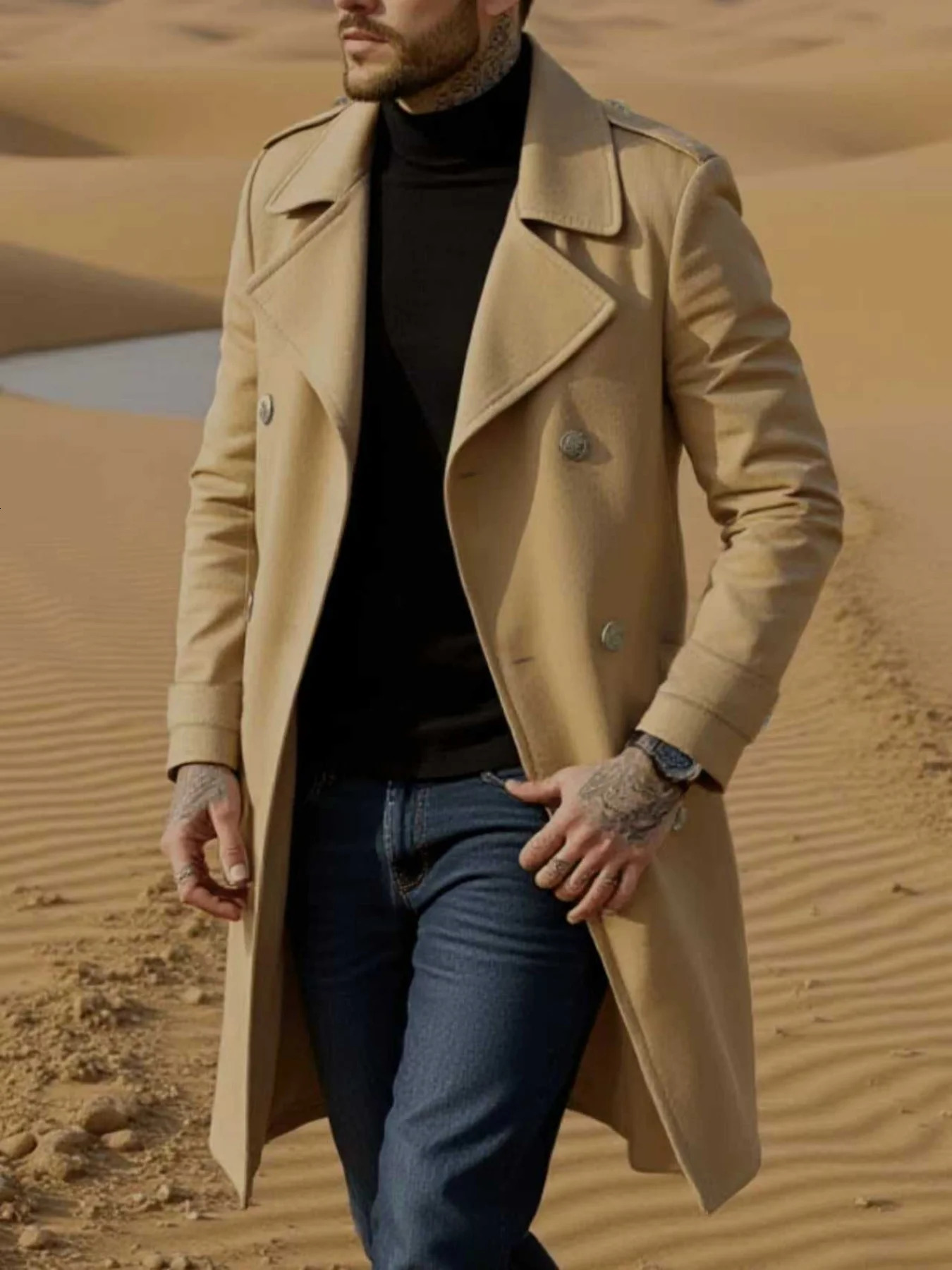 Mens Woolen Overcoat DoubleBreasted EuroUS Style Thickened Windproof Business Casual Tweed Trench Outerwears Male Clothes 260302