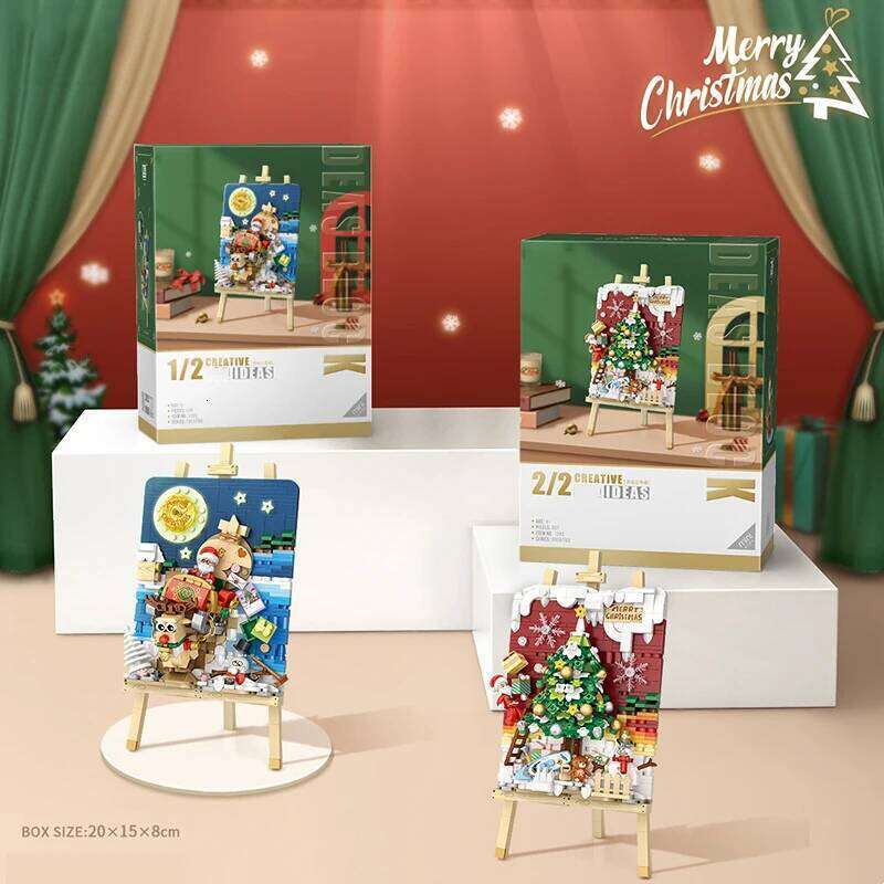 Mini Blocks Christmas Sleigh Bike Drawing Kids Building Toys DIY Puzzle Bricks Girls Boys Holiday Gifts Home Dcor Z260306