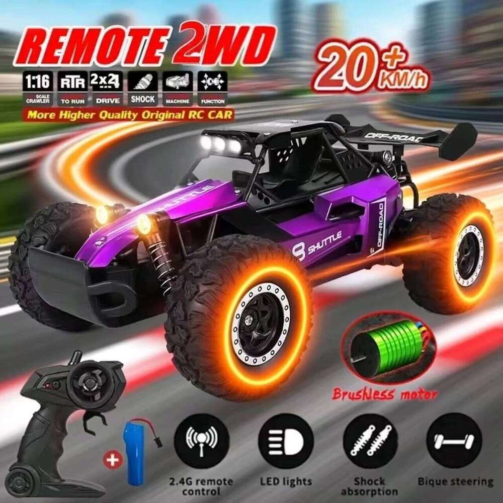 DK087 1:16 Scale 2WD Remote Control Car, 20KM/H High-Speed Off-Road RC Vehicle with LED Lights, Drift Racing Toy for Kids Adults C260305