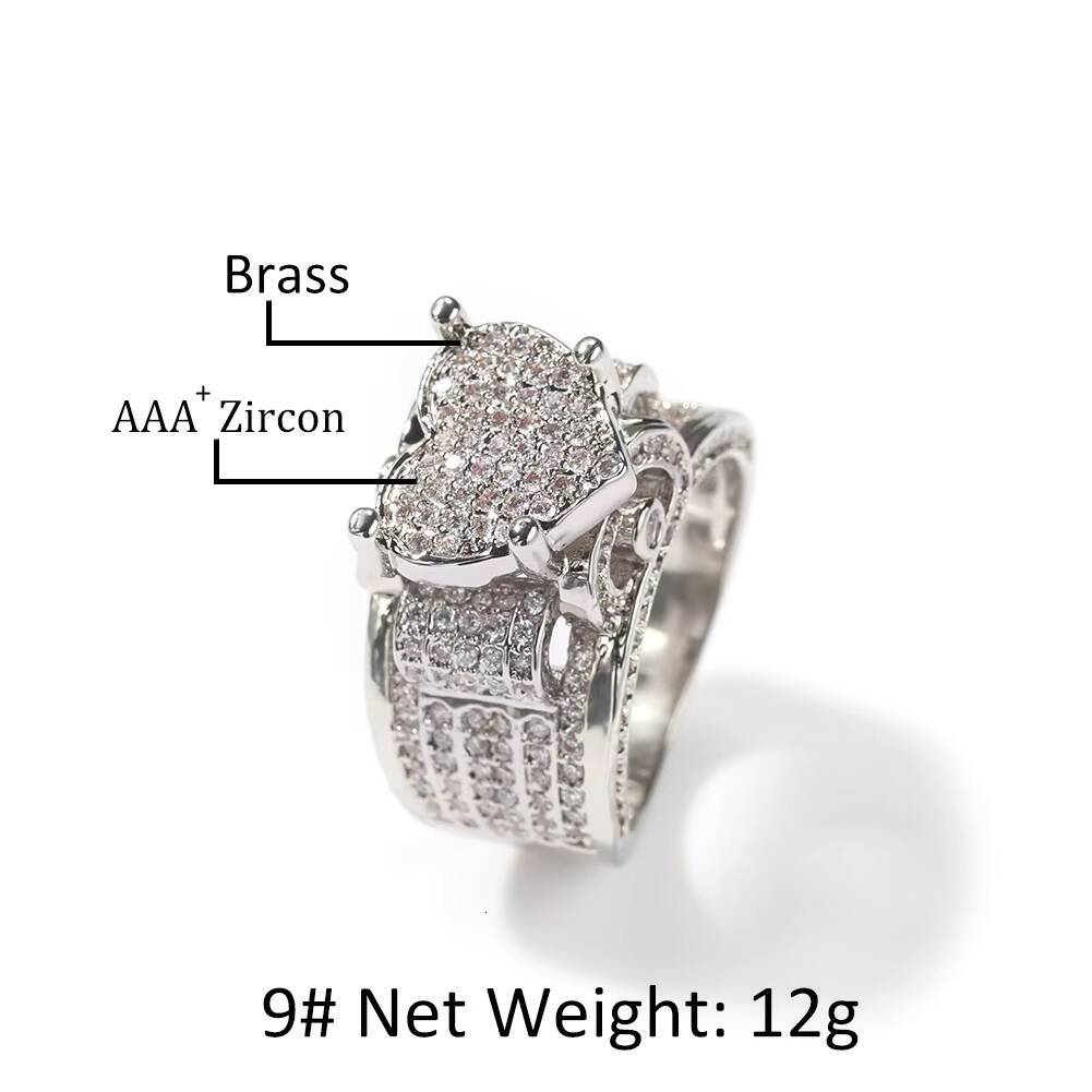 Trendy Hip Hop Heart Ring for Men Heavy Design Full Zircon Pave Retro Style Brass Zircon Fashion Jewelry