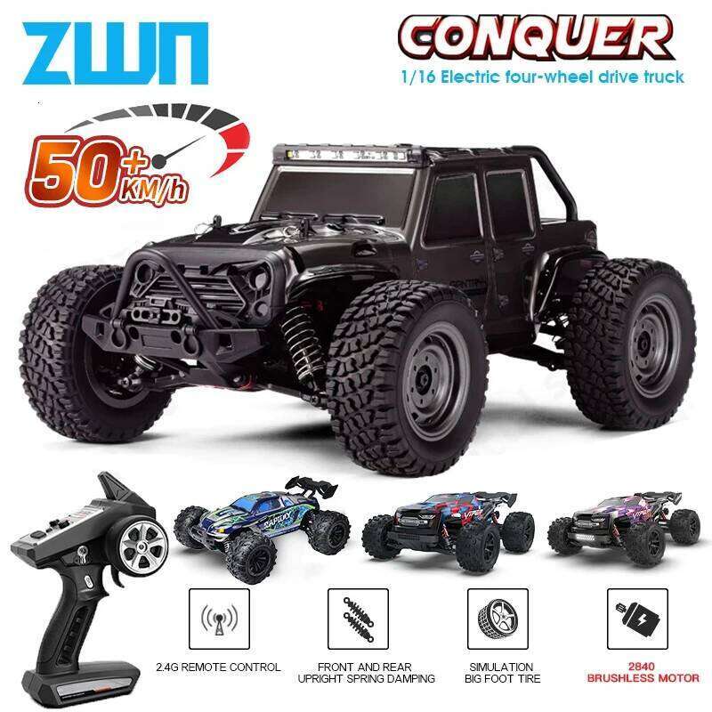 50KM/H RC Car With LED Lights 2.4G Radio Remote Cars Buggy Off-Road Control Trucks Boys Toy for Children VS WLtoy 144001 C260305
