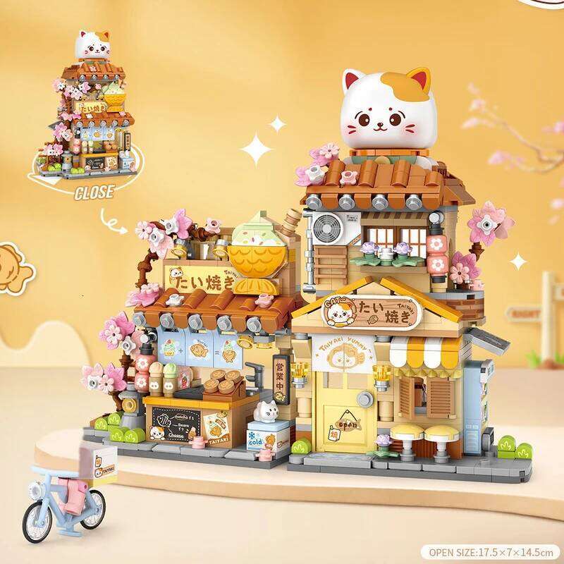 Creative Foldable Flower Shop Panda Cute Cat House Bear Takoyaki Mini Building Block Assembly Puzzle Toys For Kids Adults Gifts Z260305