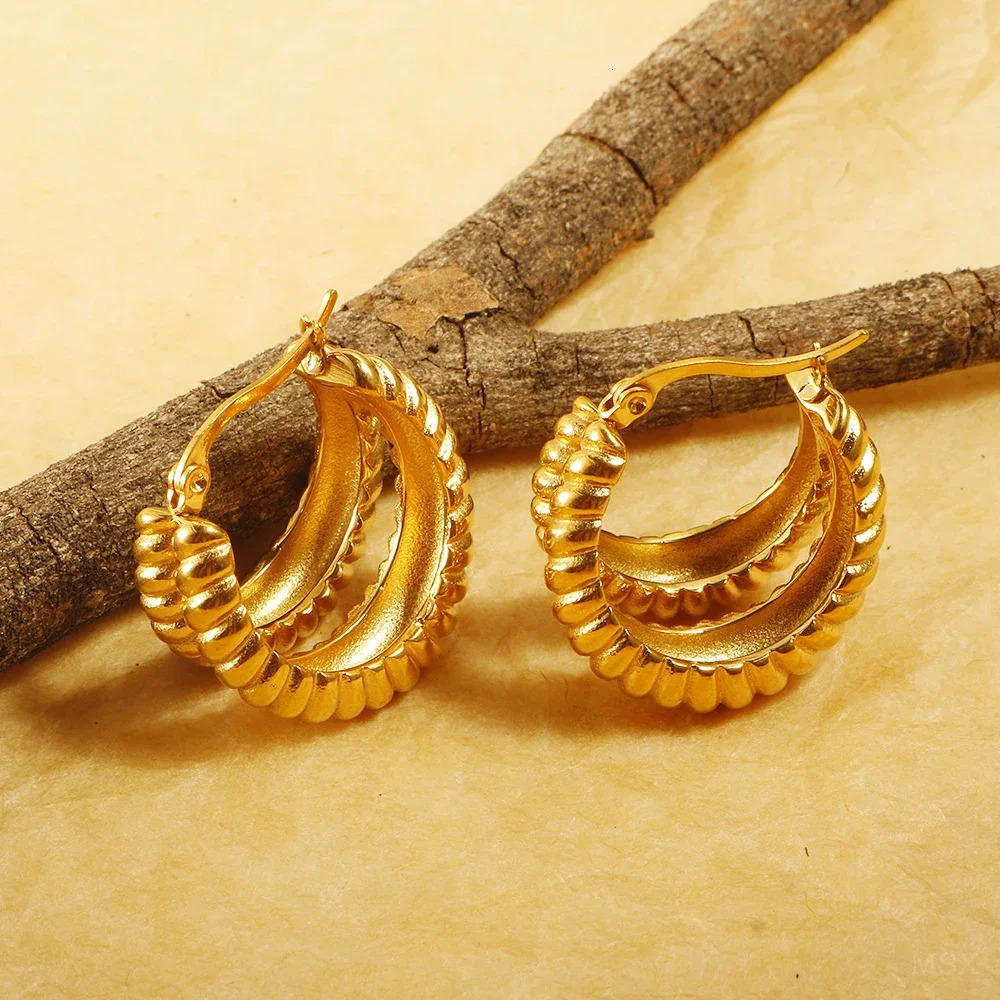 Shiny Zircon Hoop Earrings for Women Trendy Golden Stainless Steel Wed Ear Geometric Circle Earring Jewelry Pendientes 260302