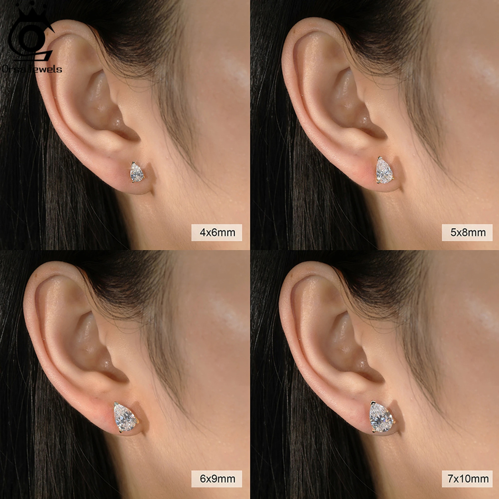 ORSA JEWELS 925 Sterling Silver Stud Earrings with Water Drop Cut Zirconia Stone Elegant and Timeless Jewelry for Women LZE02 260303