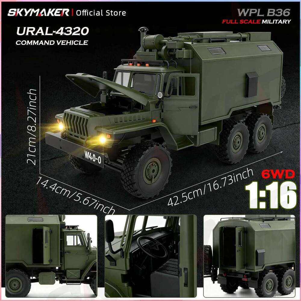 WPL B36 B36-2 B36-3 6WD Car 1:16 Full Scale Military Transport Vehicle Model Six Wheel Drive Climbing Off-Road RC Truck Toys C260305
