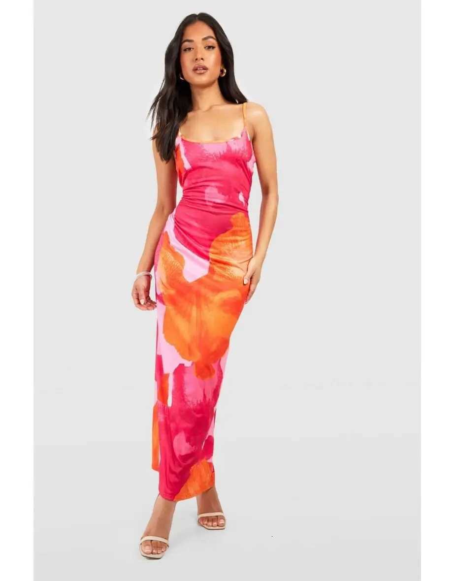 Women Summer y2k Fairy Floral Slip Slim Dress Spaghetti Strap Maxi Dress Sexy Flower Print Bodycon Cami Long Dresses Beachwear X260306