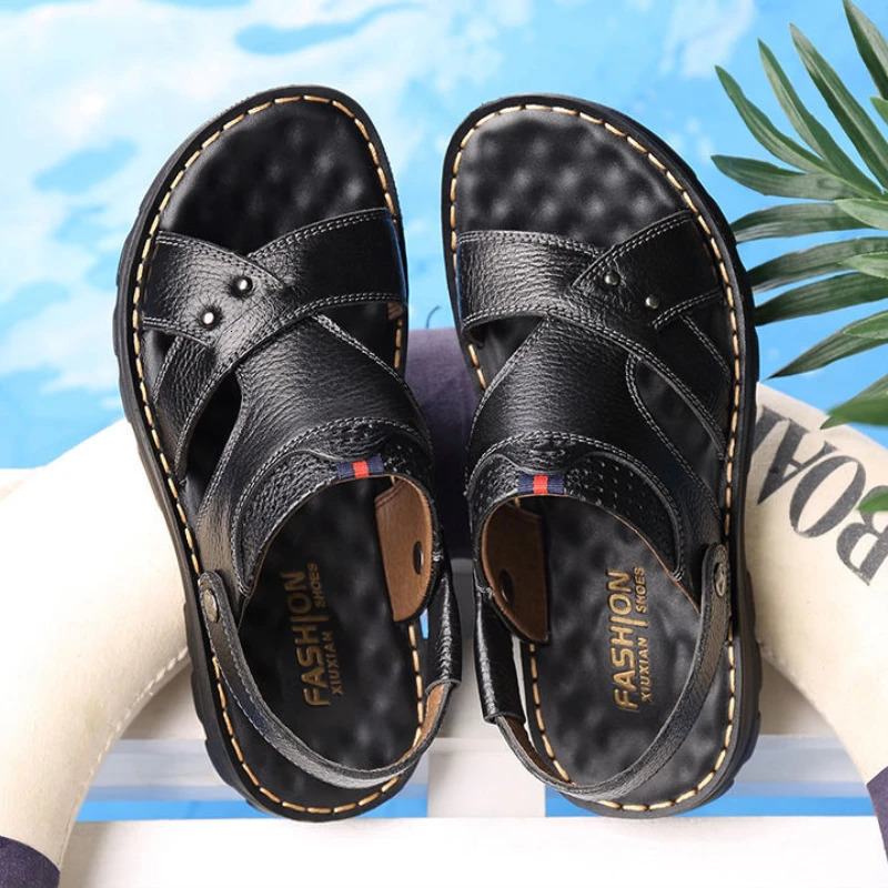 Summer Men Leather Sandals Genuine Leather Non-slip Men Shoes Slippers Outdoor Thick-soled Beach Shoes Comfor Soft Men sandalias 260304