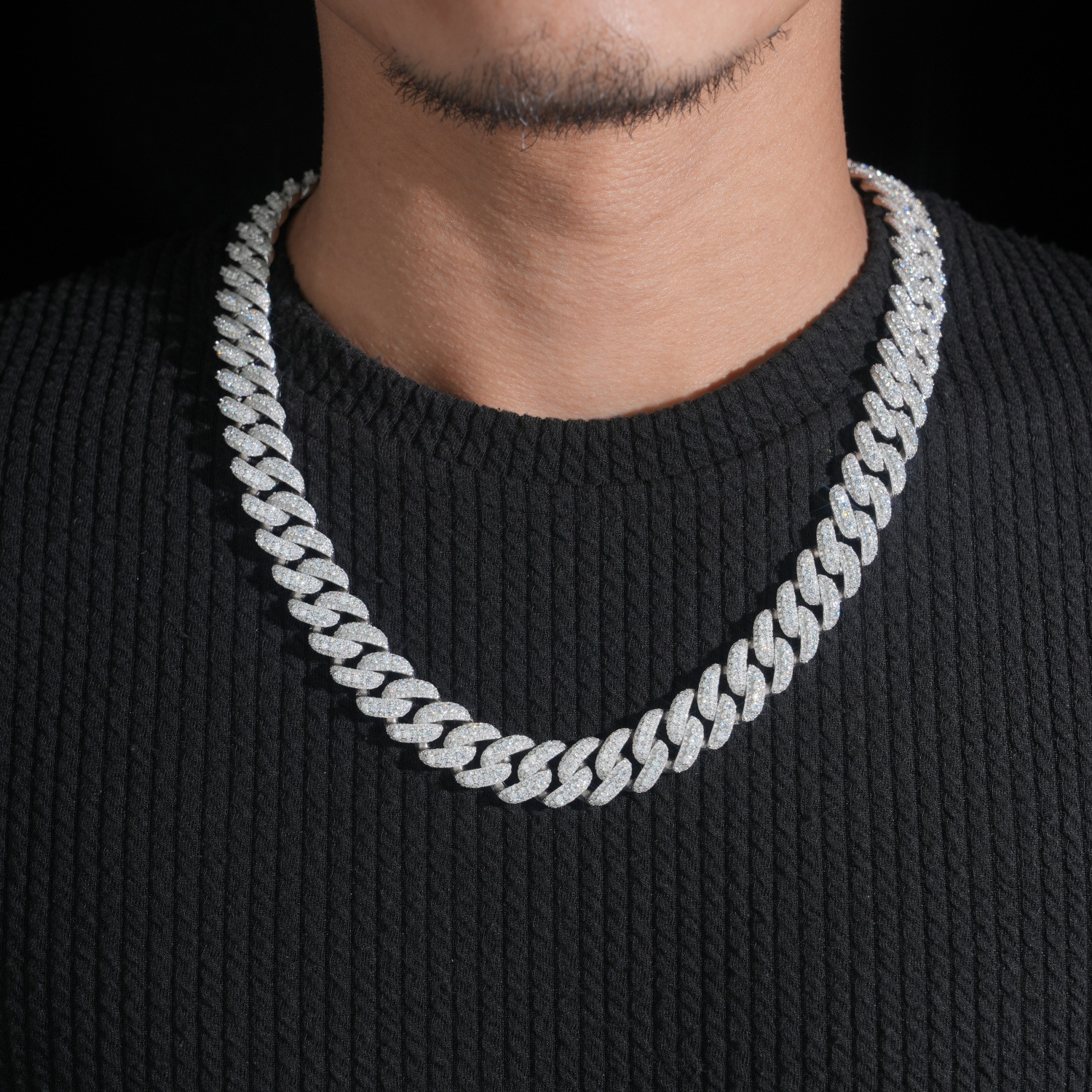 Luxurious high-quality layered 925 silver moissanite full-diamond 15mm hip-hop Cuban chain