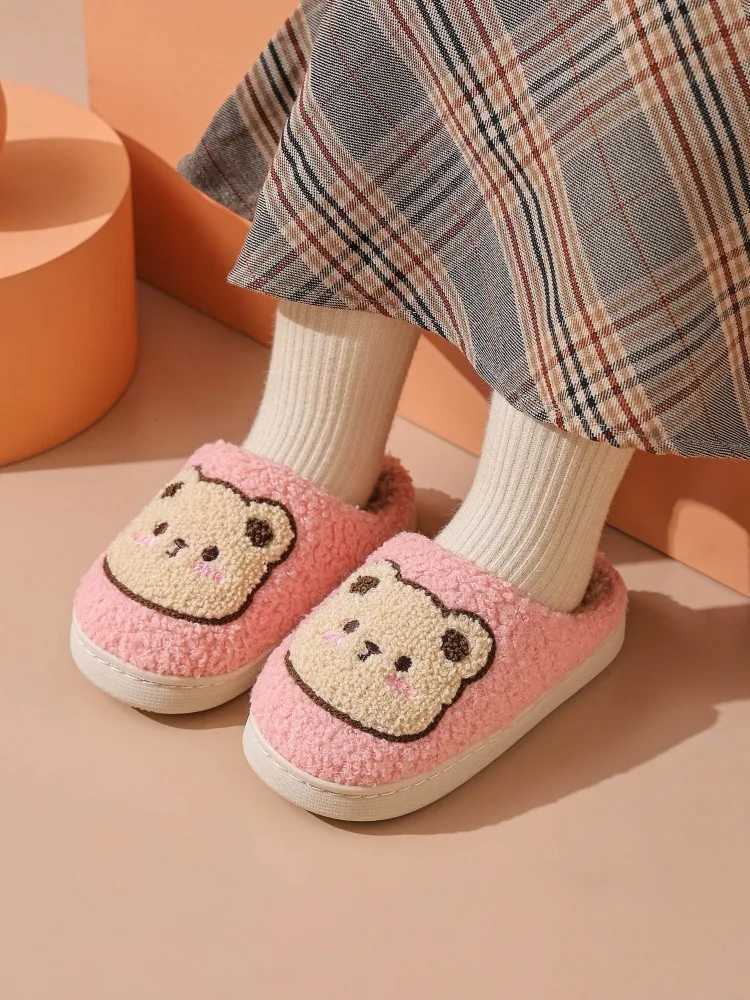 2025 New Boys and Womens Winter Slippers Fashionable Simple and Cute Bear Cotton Slippers Warm Autumn and Winter Home Slippers S260305