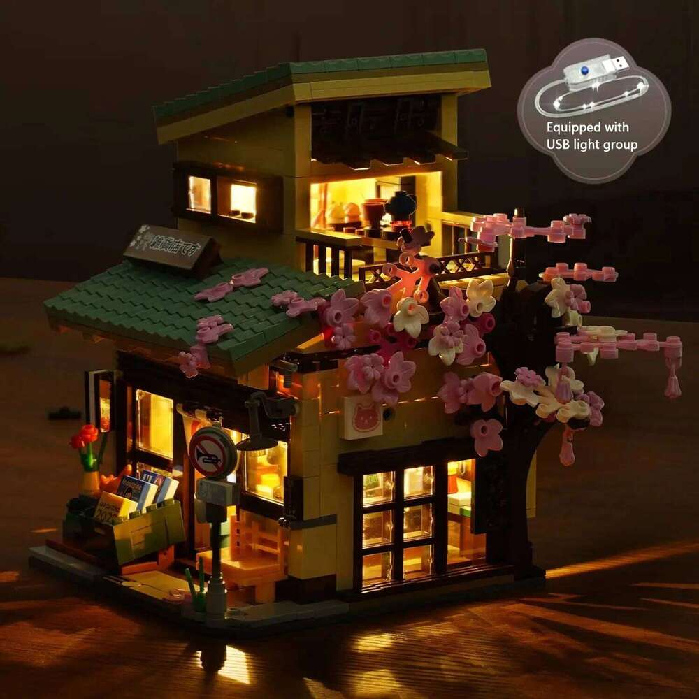 921PCS Cat Grocery Store Building Blocks Creative City Street Scene MOC Model Bricks Set With Lights Kids Educational Toys Gifts Z260305