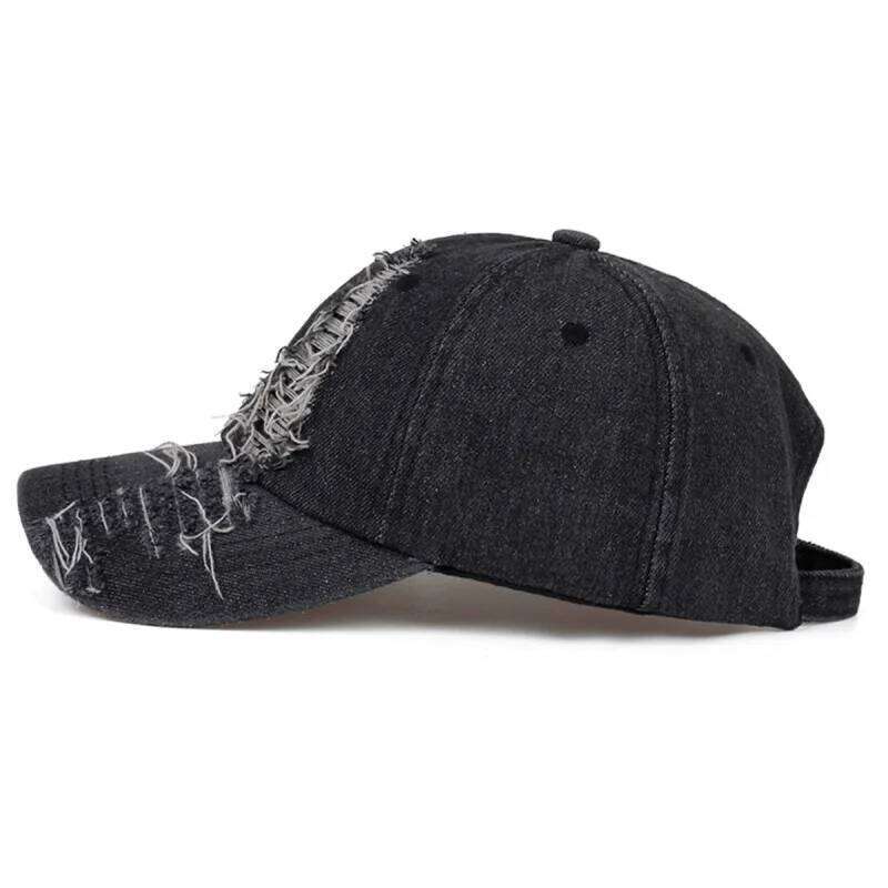 Holed Baseball Vintage Washed Distressed Cap Fashion Sports Denim Hats Plain women Men Dad Caps Y260304