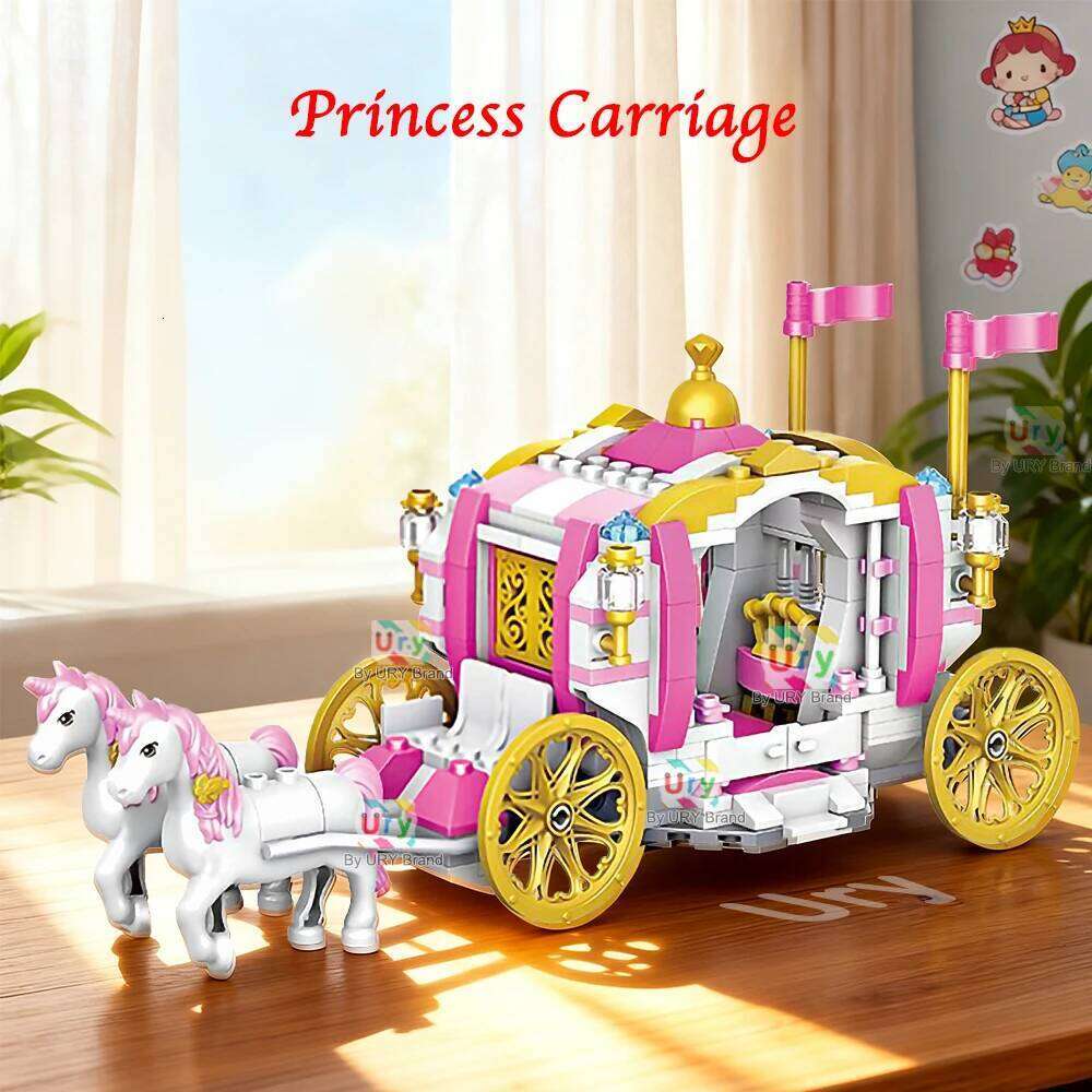 Girls Friends Luxury Royal Princess Horse Rose Carriage Building Blocks Set DIY Assembly Toys for Kids Creative Birthday Gifts Z260305